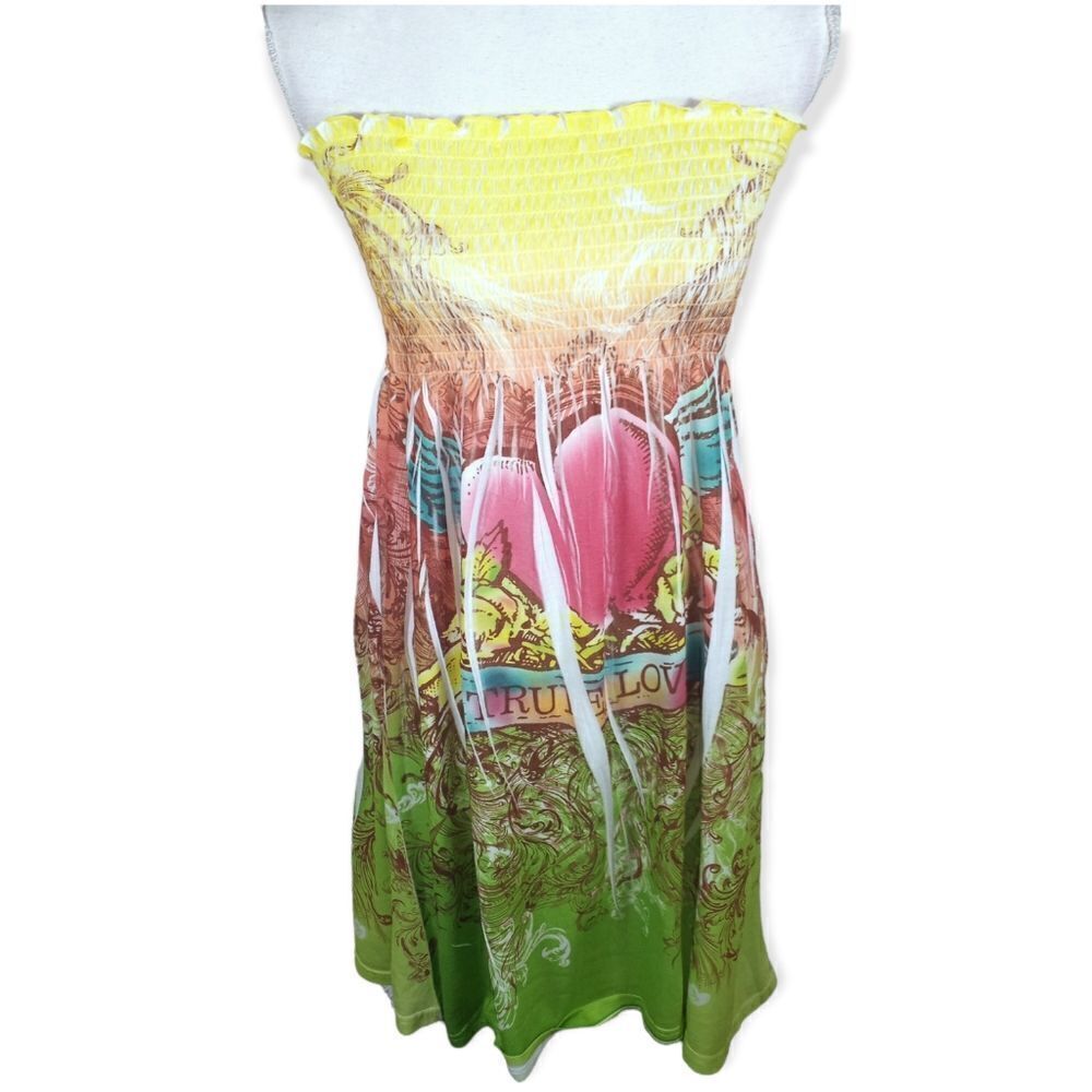 OCEAN BREEZE TRUE LOVE TUBETOP SUN DRESS STRAPLESS TROPICAL SZ.XS/S EUC